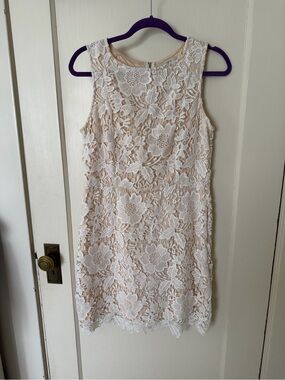 LOFT White Lace Midi Dress with Nude Lining Size 12P